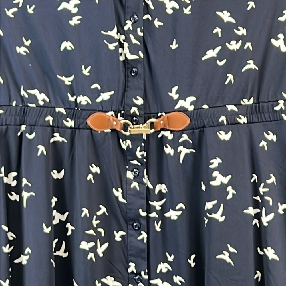 Indigo Rose Women’s Dress Sz 12 Navy/White Bird Print Rayon Blend Button-Front - Picture 5 of 11